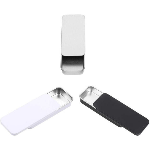 3Pcs Metal Box Containers Matte Mini Slide Top Boxes Rectangular Empty Hinged Container Portable Small Home Storage Organizer Kit for Candies Jewelry Pills Crafts Drawing Pins Survival