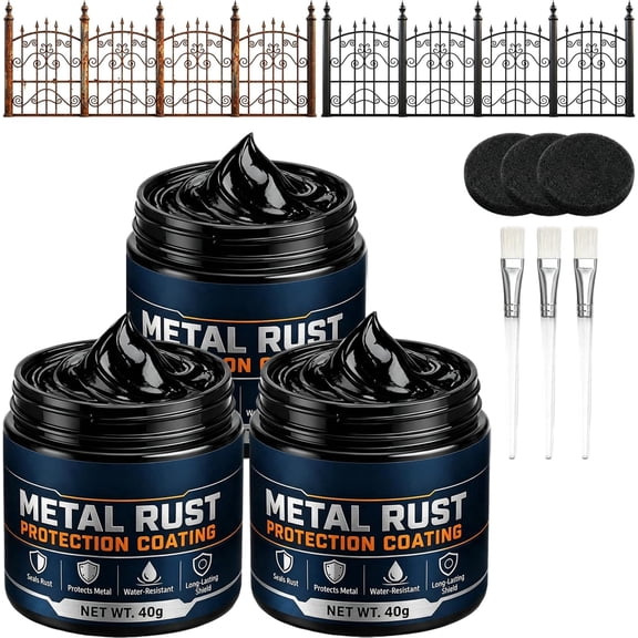 3Pcs Metal Rust Protection Black Repair Pasteļ¼2-in-1 Rust Converter And Metal Primer for Household Metal Surfaces, Fences, Railings And Tools