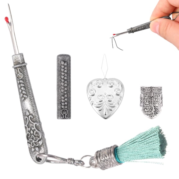 3Pcs Metal Seam Rippers, European Vintage Carved Handle Stitch Remover Sharp Sewing Seam Thread Remover Stitch Unpicker With Threader Thimble