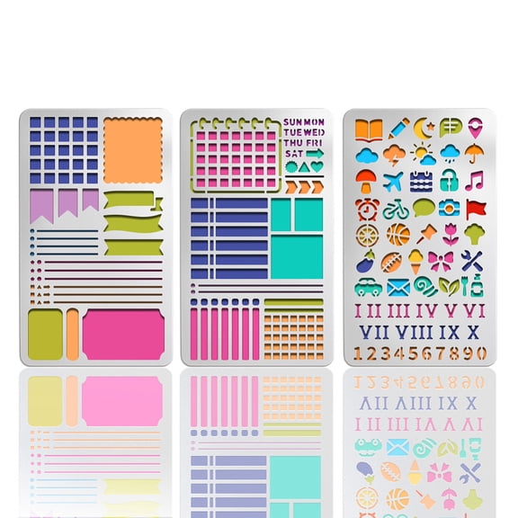 3Pcs Metal Stencils for Craft Wood Burning Journal Stencil Stainless Steel Reusable Diary Border Template Wood Carving Date Template