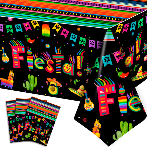 3Pcs Mexican Fiesta Tablecloth Set, Decorative Table Covers Perfect for Cinco de Mayo Celebration, Mexican Carnival and Fiesta Party Decoration Supplies