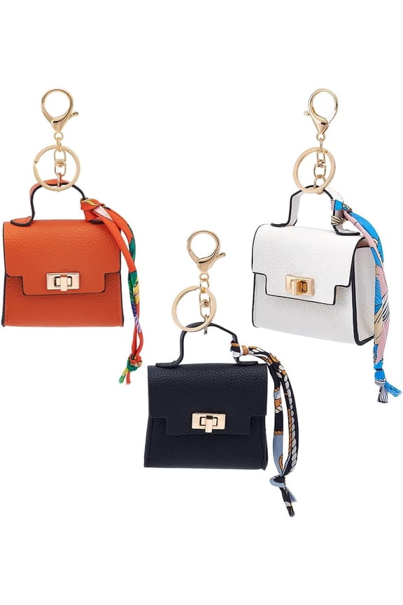 3Pcs Mini Backpack Keychain Small Change Coin Purse Twist-lock Key Headset Bag Wristlet Pouch Bag PU Leather Makeup Bags Key Pocket Multi-color