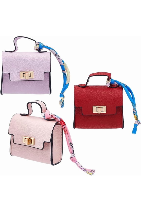 3Pcs Mini Backpack Keychain Small Change Coin Purse Wristlet Pouch Bag Twist-lock Key Headset Bag PU Leather Makeup Bags Key Pocket