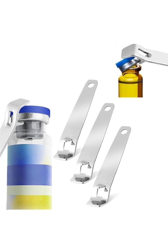 3Pcs Mini Vial Openers, Stainless Steel Oral Liquid Cap Decappers, Small Keychain Tool for Medicines, Beverages, Nurses, Pharmacies, and Home Use