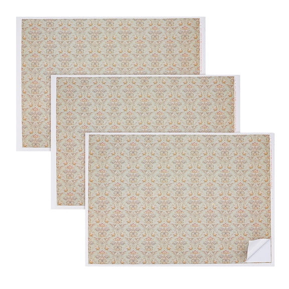 3Pcs Miniature Dollhouse Wallpaper 1:12 Retro Florals Dollhouse Floorboards Wallpaper Self-Adhesive Dollhouses Wallpapers Set Mini DIY Wall Paper