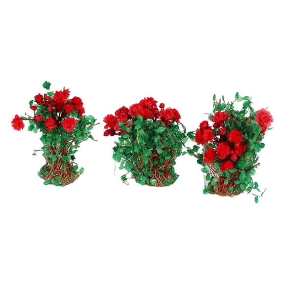 3Pcs Miniature Flower Artificial Flower for Railroad Scenery Micro Landscape Rose Flower