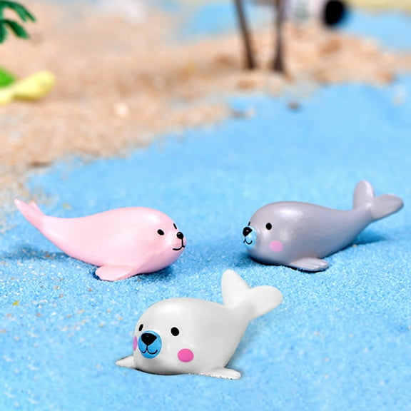 3Pcs Miniature Seal Animal Model Ornament Fairy Garden Sea Aquarium DIY Decor