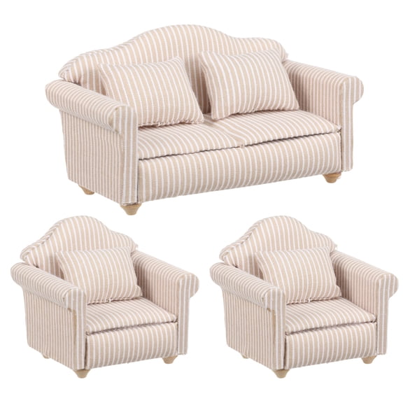 3Pcs Miniature Sofa Set for 1:12 Dollhouse Living Room Placement,Flowers Sofa con Pillows, Coffee Table, Tea Set, Rug, Miniature Accessories and Furniture forMiniature Collecting Enthusiast