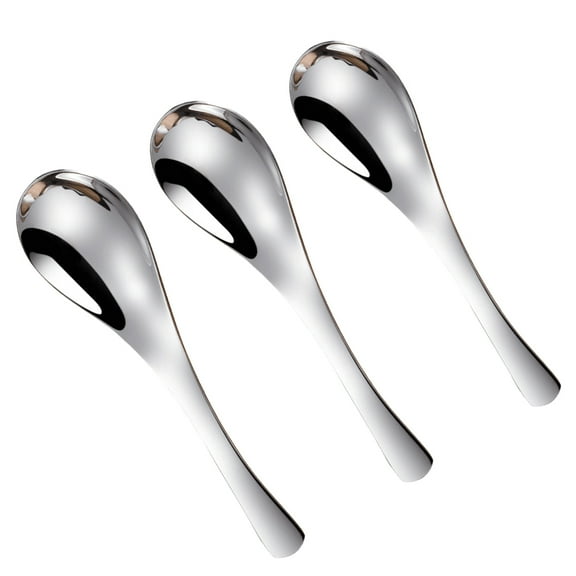 3pcs Round Spoon Round Soup Spoon Eating Spoons Stainless Steel Table Spoons Kitchen Tableware Silver