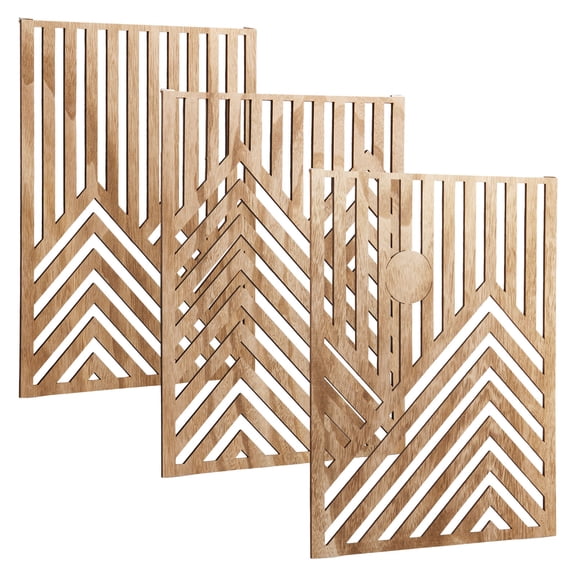 3Pcs Modern Wooden Wall Sculptures - Set of 3- Home Decor Accent - Large Wall Art for Living Room, Bedroom, Office - Easy Installation (Oak, Medium - Mountain and Sun, Unframed)