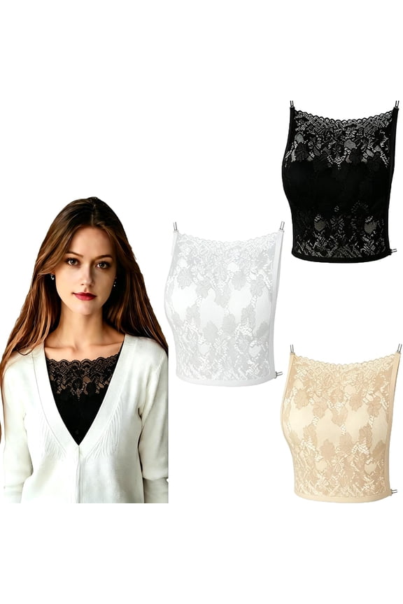 3Pcs Modesty Panel Cleavage Cover Up for Low Neckline Lace Modesty Panel Wearable Mock Camisole Bra Insert Overlay