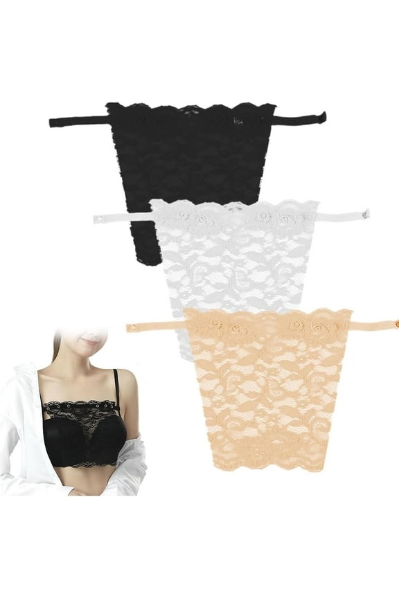 3Pcs Modesty Panels for Low Cut Tops,Silky Cleavage Deep Neck Cover Up Lace Inserts for Dresses Low Cut Tops Privacy Invisible Bra,Camisole Vest With Adjustable Snaps Clip for Woman Lady Prevent Peep
