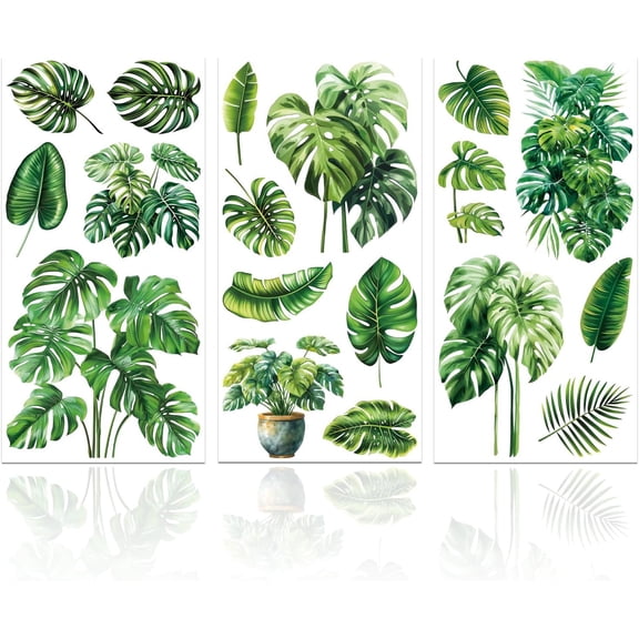3Pcs Monstera Furniture Transfer 6x12inch Tropical Monstera Plants Rub on Transfer Self-Adhesive Wall Art Decals for Bedroom Living Room Desk Table Decoration Plastic