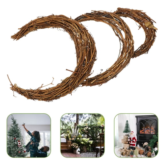 LEDMOMO Rattan Wreath Circle Moon Shape for Crafting and Decorating 3Pcs