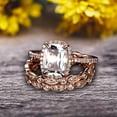 thumbnail image 1 of 3Pcs Morganite 3.05 Carat 7mm Cushion Cut Trio Ring Set Engagement Ring On Solid 10k Rose Gold Full Eternity Ring Art Deco Milgrain Promise Ring, 1 of 5