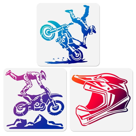 3Pcs Motocross Stencils for Painting 11.8"x 11.8" Reusable Mountain Rider Stencil Drawing Templates Off-Road Motorcycle Rider Craft Paint Templates