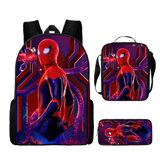 3Pcs Spider Vibrant Printed Backpack Set with Lunch Organizer and Pencil Storage Case for School Travel Daily Use Superhero Hero Web Pattern Print #14