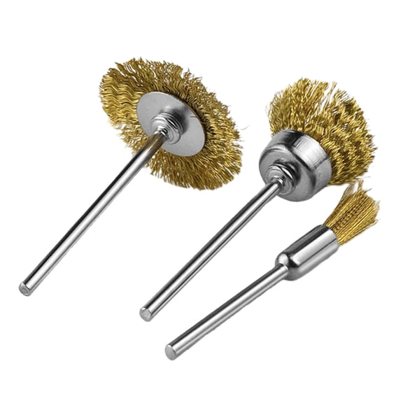 3Pcs Multi-Shape Copper Abrasive Brushes 2.35mm Shank, Grinder Tool for Stone Carving & Debris