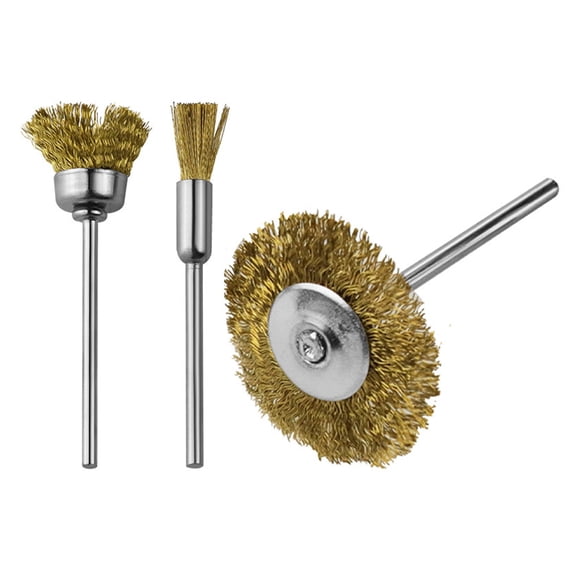 3Pcs Multi-Shape Copper Abrasive Brushes 2.35mm Shank, Grinder Tool for Stone Carving & Debris