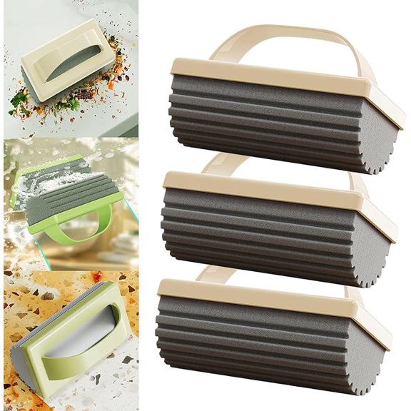3Pcs Multifunctional Cleaning Brush Tool, 2025 New Crevice Cleaning Brush, Multifunctional Gap Scrub Brush for Home Kitchen, Wet and Dry Use Portable Mini Cleaning Sponge Mop (3PcsBeige)