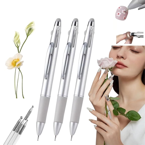 3Pcs Nail Art Dotting Pen Tool Tutuviw 4 in 1 Rhinestone Applicator Picker Tool Set Ballpoint Pen Shaped Nail Art Tool Push-Type Nail Art Dotting Pen Professional Manicure Tools in Beauty Salon