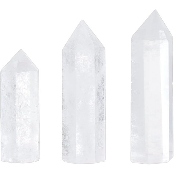 3Pcs Natural Quartz Towers 1.8"-2.8" Clear Healing Wand 6 Faceted Point Wand for Therapy Reiki Energy Balancing Home Display Decoration Colorful