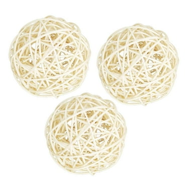 3Pcs Natural Round Wicker Rattan Balls - Decorative Orbs Crafts DIY Wedding Decoration, Christmas Tree, House Ornaments, Vase Filler - 8cm