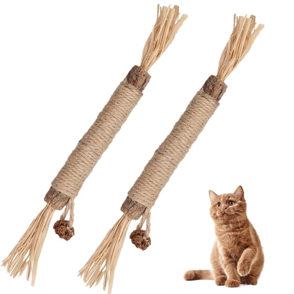 3Pcs Natural Silvervine Cat Chew Sticks with Feather and Bell Healthy Dental Grinding Wood Toy for Cats Teething Play Interactive Bite Resistant Pet Accessory, 10 Inch