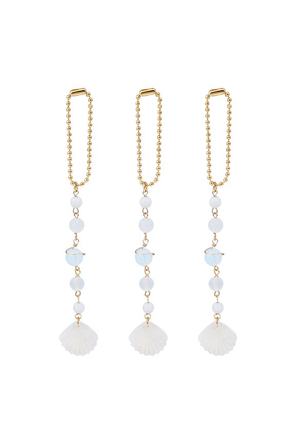 3Pcs Natural White Jade & White Crazy Lace Agate Round Beaded Pendant Decoration Natural Freshwater Shell Car Hanging Decoration