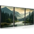 thumbnail image 1 of 3Pcs Nature Landscape Wall Art Misty Forest Prints Mountain Pictures Dark Green Plant Posters Botanical River Canvas Painting Home Wall Decor for Living Room Bedroom Bathroom 16x24in Unframed, 1 of 5