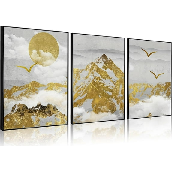 3Pcs Nature Landscape Wall Art Misty Forest Prints Mountain Pictures Dark Green Plant Posters Botanical River Canvas Painting Home Wall Decor for Living Room Bedroom Bathroom 16x24in Unframed