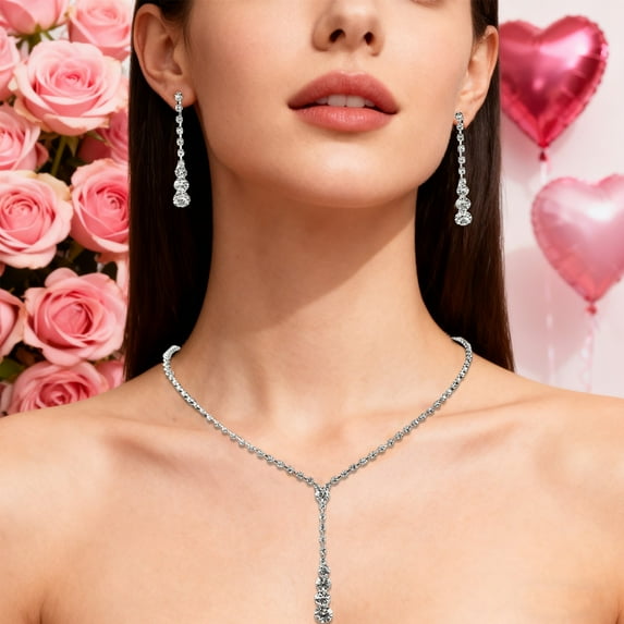 3Pcs Necklace Earrings Set under $5! kkbbma Delicate Collarbone Necklace Earrings Sweet Light Luxury Jewelry, Valentine's Gift Everyday Wear, Romantic Present for Women Girlfriend