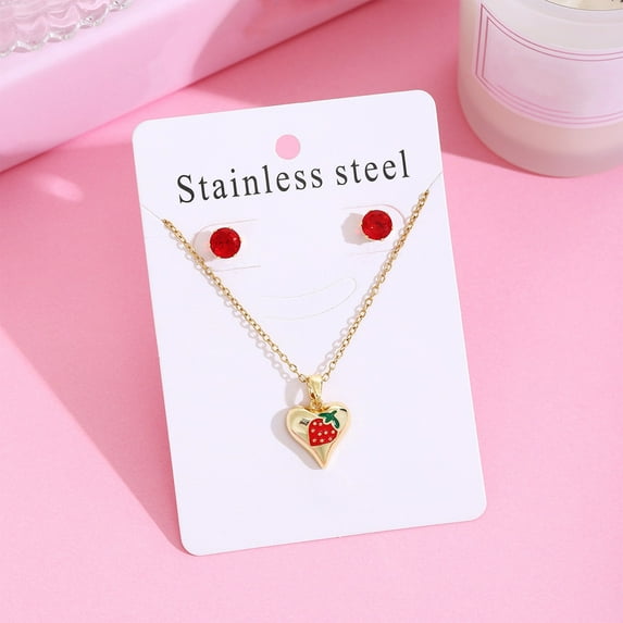 3Pcs Necklace Earrings Set under $5! kkbbma Elegant Stainless Steel Necklace and Earrings Set, 304 Collarbone Chain Jewelry, Sweet Light Luxury Valentine Gift, Daily Wear Matching Jewelry