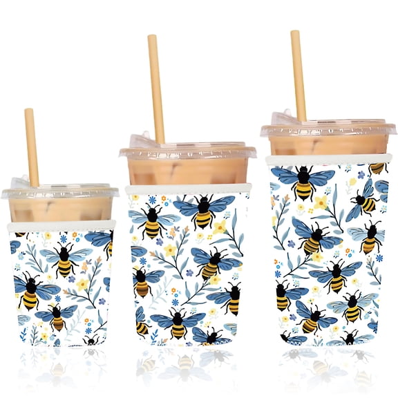 3Pcs Neoprene Cup Sleeve Insulated Reusable Coffee & Tea Cup Sleeves Bees 251.3~283x105~155mm