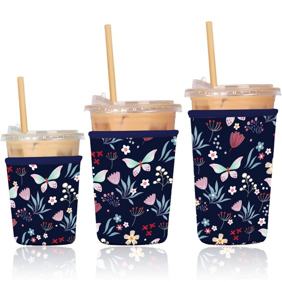3Pcs Neoprene Cup Sleeve Insulated Reusable Coffee & Tea Cup Sleeves Butterfly 251.3~283x105~155mm