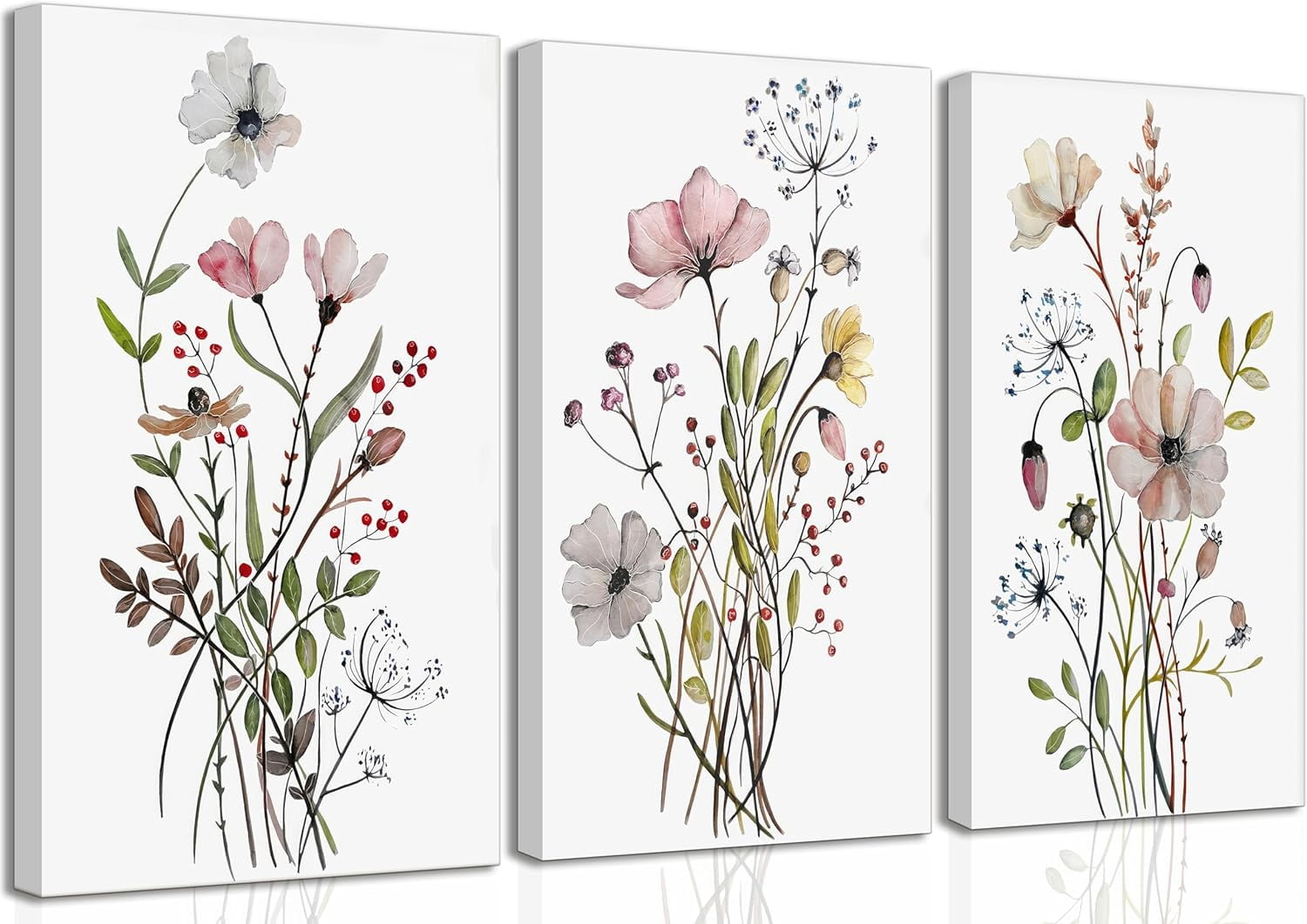 3Pcs Neutral Beige Floral Botanical Canvas Wall Art Modern Simple ...