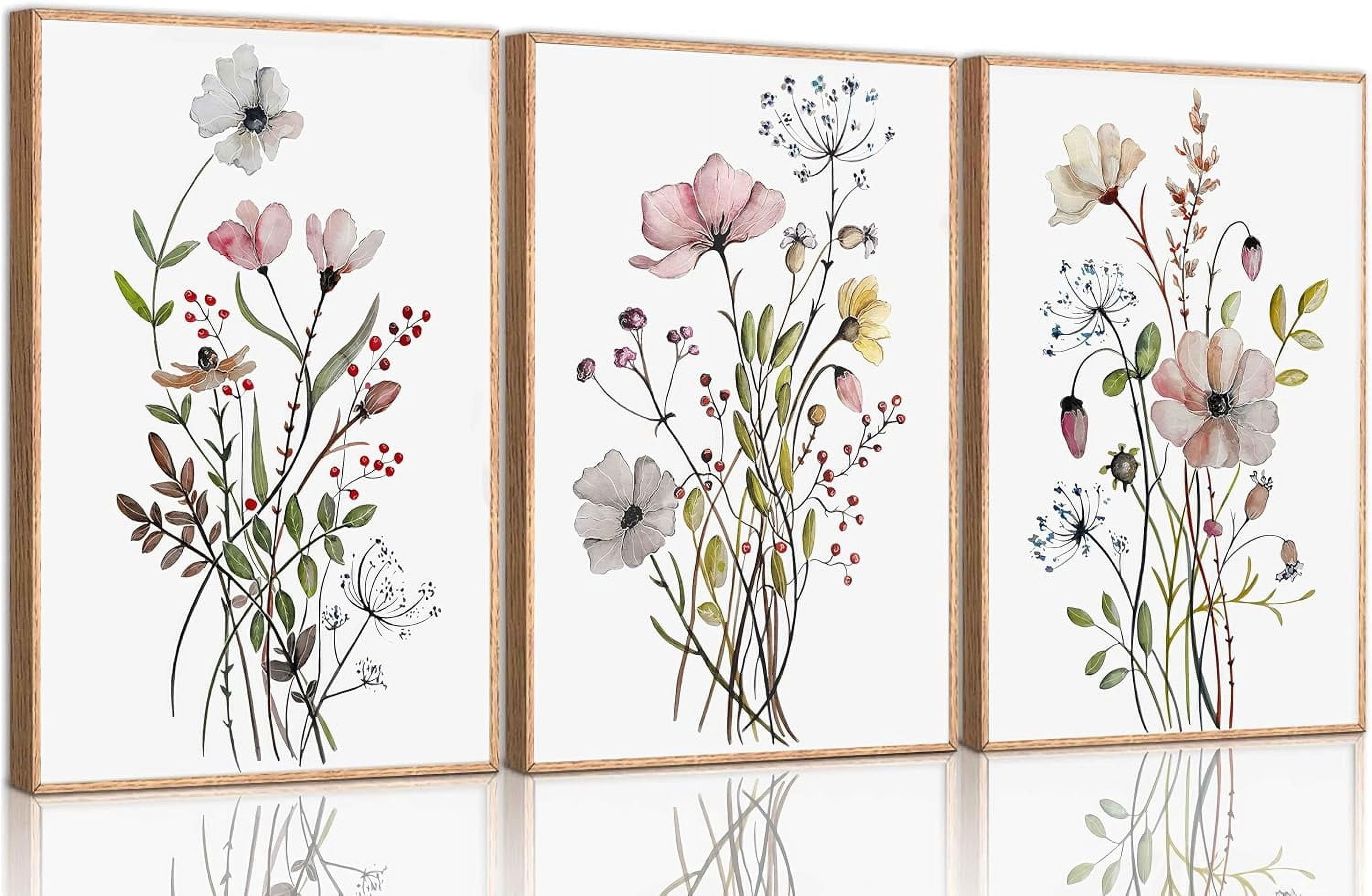 3Pcs Neutral Beige Floral Botanical Canvas Wall Art Modern Simple ...