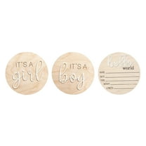 3Pcs Newborn Announcement Sign Its A Boy Its A Girl Hello World Wooden Sign Round Gender Reveal Welcome Sign Nursery Birth Baby Name For Props Keepsakes Desktop Ornament Home Decor