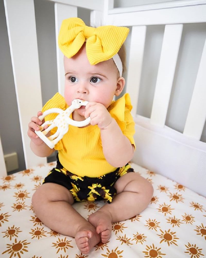 IURNXB Baby Girl Clothes Newborn Girl Outfit Infant Letter Sunflower Print Romper Long Pants Set 3PC Toddler Clothes