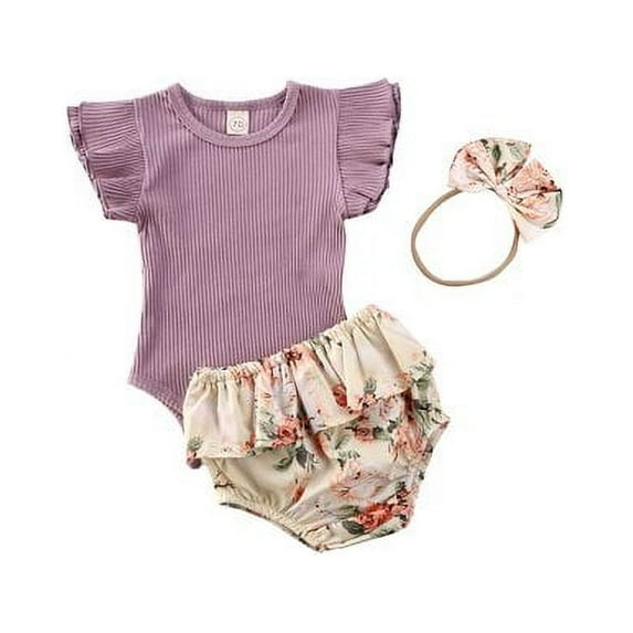 3Pcs Newborn Infant Baby Girl Clothes Ruffle Romper Bodysuit Floral Shorts Summer Outfit