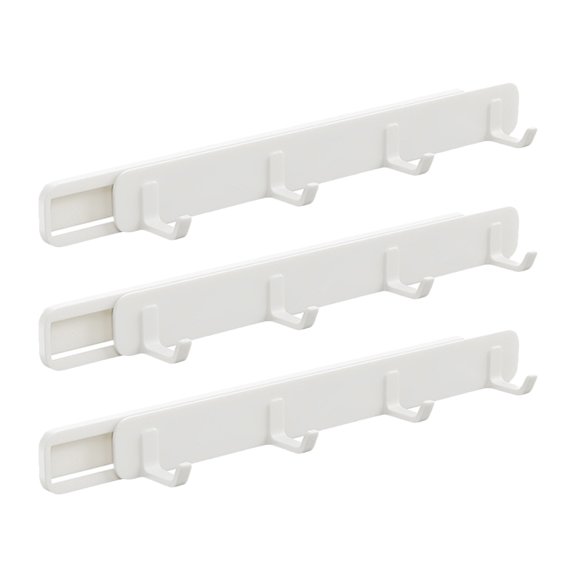 3Pcs No Punch Sliding Coat Hook with Adhesive White Slide Rail for Space Saving Storage