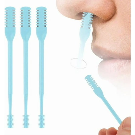 3Pcs Nose Hair Trimmer for Men Women,2025 New 2-in-1 Nasal Hair Cutter,Double Sided Nose Hair Knife Removal Razors,Manual Nostril Hair Remover Tool (Blue)