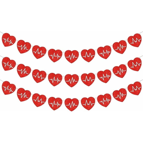3Pcs Nurse Theme Banner Garland Red Glitter Heartbeat Curve Banners Rn Retirement Party Decorations Congrats Nurse Banners for Nurses Day Nurses Week Birthday Graduation Party Supplies