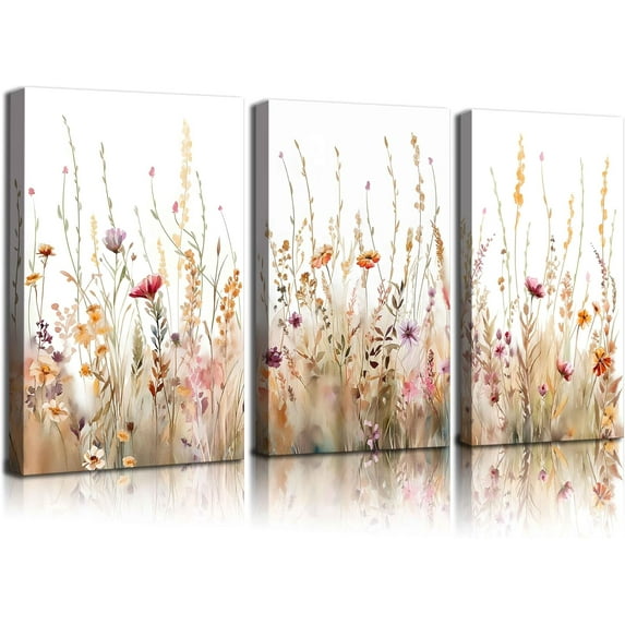 3Pcs Nursery Botanical Floral Wall Art Boho Wildflower watercolor Bouquet Canvas Wall Decor Pictures Forest Flower Posters Prints for Living Room Classroom Baby Bedroom Decoration