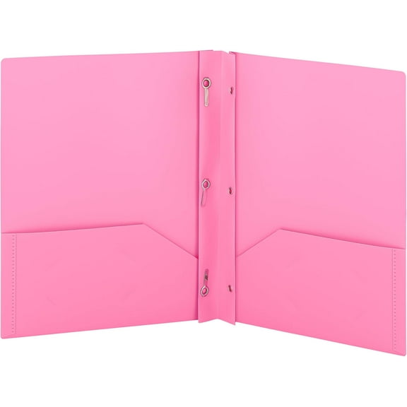 3Pcs Office Supplies Folders for Documents, Durable Plastic Folders with 2 Pockets and 3 Prongs Poly, Business Card Slot, Heavy Duty School Examination Paper Letter Size Organizer Students, Pink