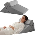 thumbnail image 1 of 3Pcs Orthopedic Bed Wedge Pillow Set, Foam Wedge Pillow Post Surgery for Back, Leg and Knee Support, Adjustable 9&12 Inch Folding Triangle Pillow for Sleeping, Acid Reflux, Snoring, Grey, 1 of 14