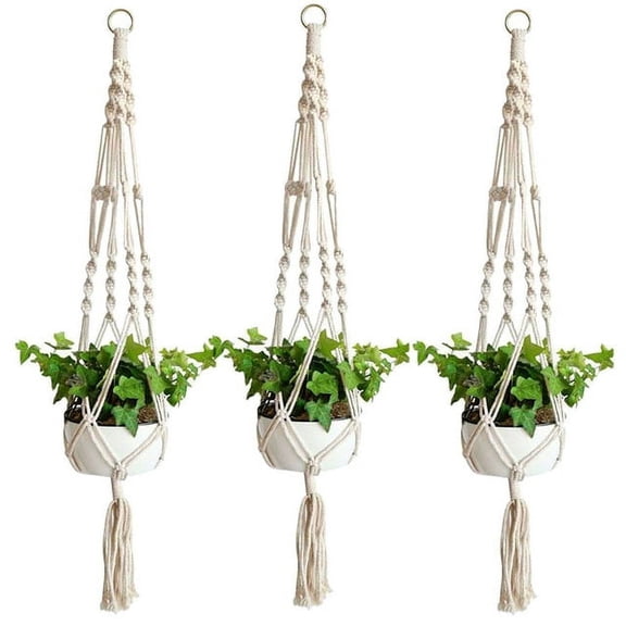 3Pcs Outdoor Pots Hanging Plant Holder, White Plant Hanger Plant Shelves, Macrame Planter Rope Plant Pots, Indoor Wall Ceiling Hooks House Plants Chlorophytum Decorations