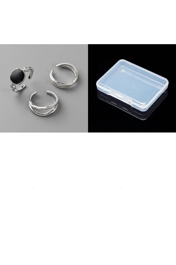 3Pcs Oval Alloy Enamel Open Rings Sets Adjustable Cuff Ring for Women Birthday Festival Personalized Jewelry 11x5~11.5mm Black