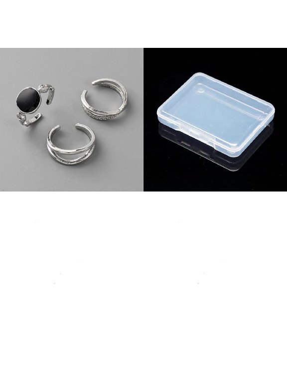 3Pcs Oval Alloy Enamel Open Rings Sets Adjustable Cuff Ring for Women Birthday Festival Personalized Jewelry 11x5~11.5mm Black