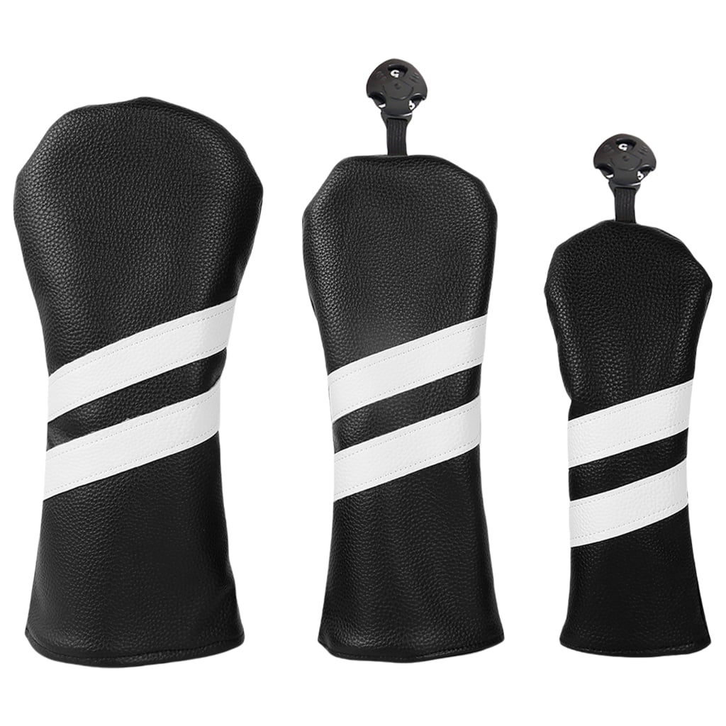 3Pcs PU1eatherGolfs Club Head Cover Stripe Pattern Putter Cover Fairway Wood Headcover Hybrids Cover Golfs Accessory